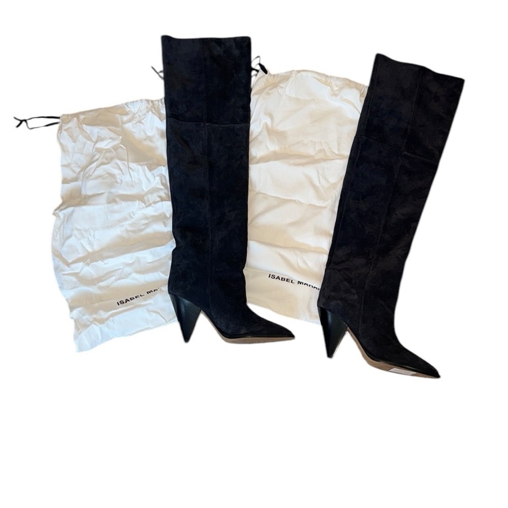 Isabel Marant Ririo Black Suede Leather Over the Knee Boots Size 38/6 Classic